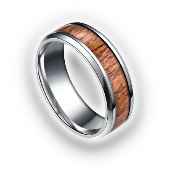 Tungsten Carbide Silver - Koa Wood Inlaid Ceramic Ring - Picture 3 of 3